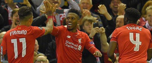 Roberto Firmino, Daniel Sturridge and Kolo Toure