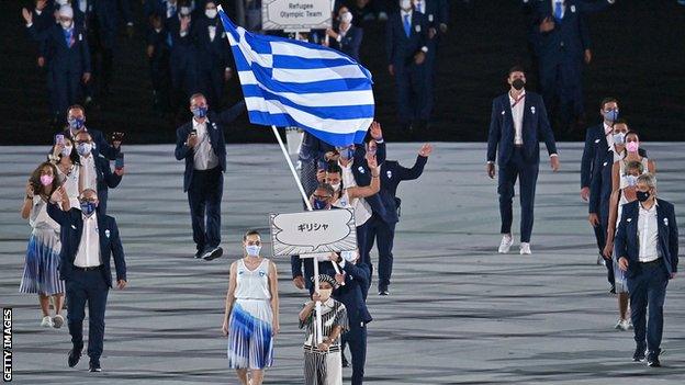 Greece athletes at the opening ceremony of the Tokyo Olympics