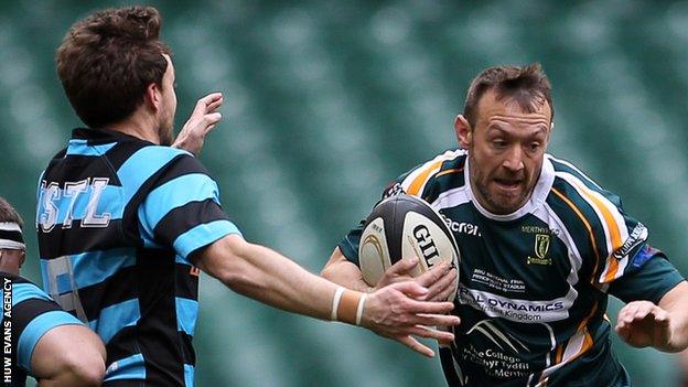 Gareth Davies attacks for Merthyr against Cardiff
