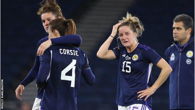 Scotland players look upset after missing out on a World Cup place