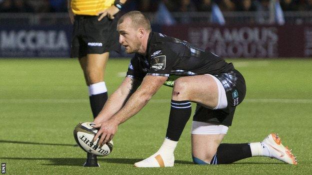 Stuart Hogg lines up a kick for Glasgow Warriors against Munster