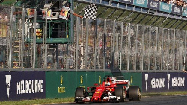 Vettel crosses the finish line