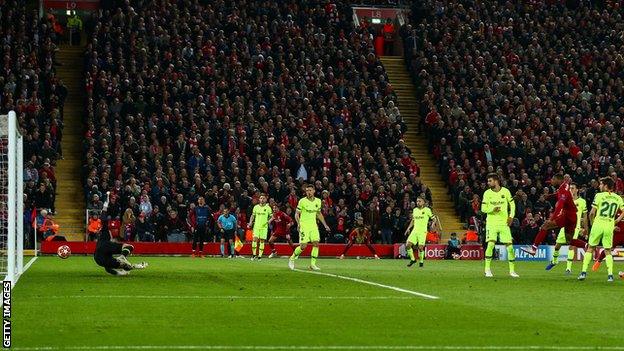 Georginio Wijnaldum scores Liverpool's second goal on the night