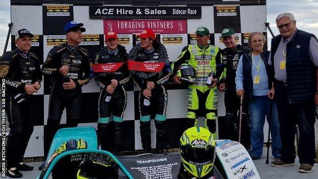 Sidecar top three pairings on the podium