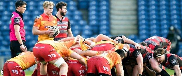 A Scarlets scrum during their Pro12 match against Edinburgh