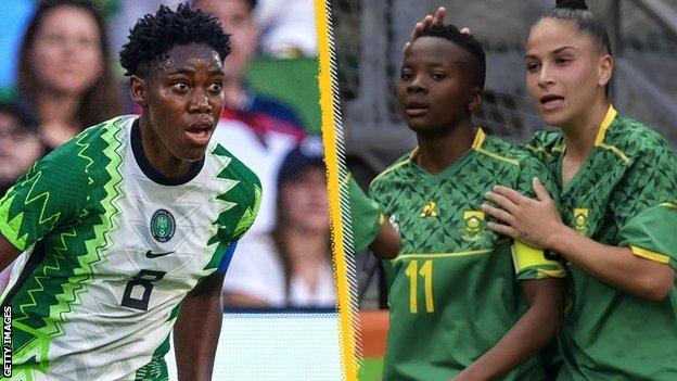 Nigeria's Asisat Oshoala and South Africa's Thembi Kgatlana and Gabriela Salgado