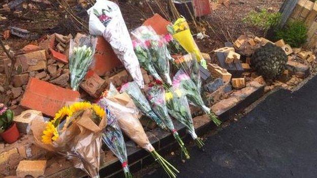 Floral tributes the Doncaster car crash