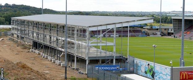 The incomplete East Stand at Sixfields Stadium