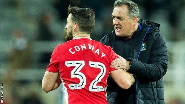 Blackburn Rovers manager Owen Coyle congratulates Blackburn Rovers midfielder Craig Conway