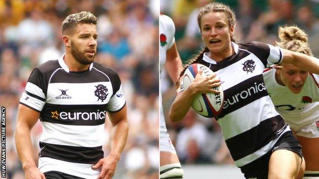 Rhys Webb and Jazmine Joyce in action for Barbarians against England