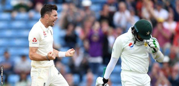 James Anderson celebrates a wicket