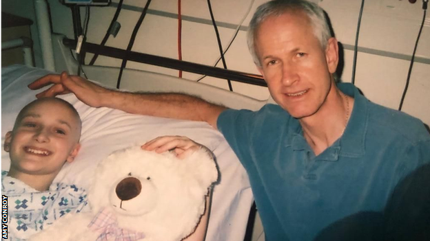 Amy Conroy and her father during her treatment for bone cancer