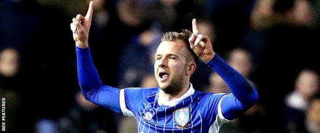 Jordan Rhodes celebrates with Sheffield Wednesday