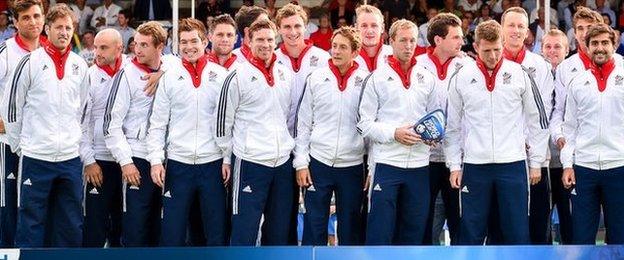 The Great Britain hockey team at the Hockey World League in 2015