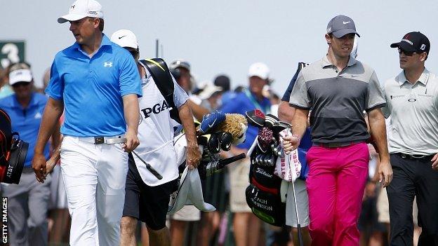 Jordan Spieth, Rory McIlroy of Northern Ireland and Zach Johnson