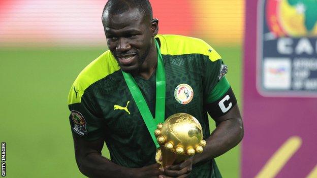 Kalidou Koulibaly with the Africa Cup of Nations trophy