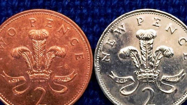 2 pence coins