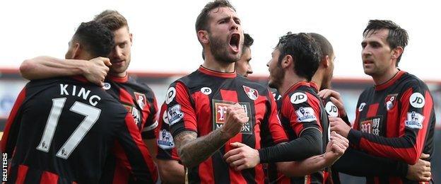 Bournemouth's players celebrate a goal