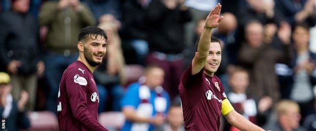 Hearts' Tony Watt and Don Cowie celebrate