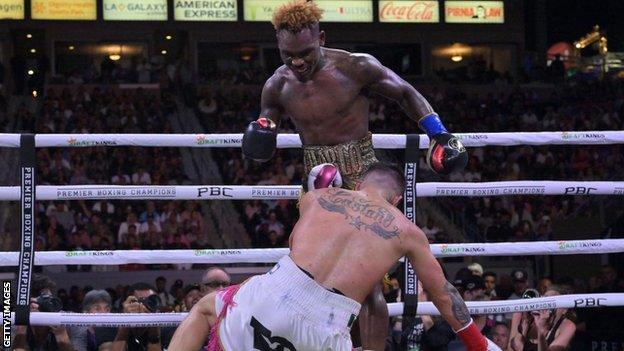 Jermell Charlo knocks down Brian Castano