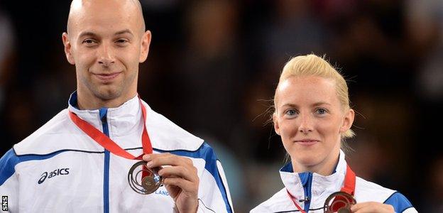 Robert Blair and Imogen Bankier with their Commonwealth Games mixed doubles bronze