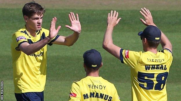 Hampshire celebrate taking a wicket