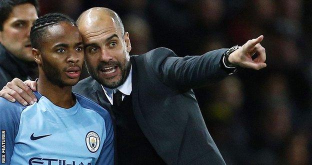 Raheem Sterling and Man City boss Pep Guardiola