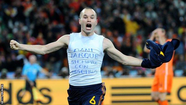 Andres Iniesta celebrates his World Cup final goal