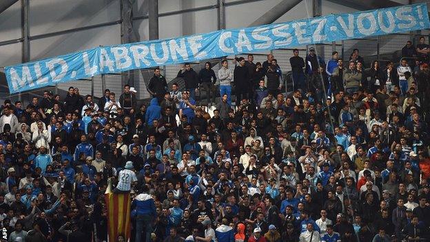 Marseille fans with protest banner