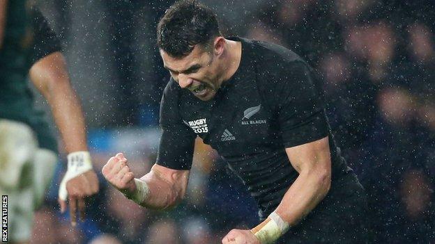 New Zealand 10 Dan Carter celebrates victory over South Africa