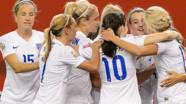 England women celebrate a goal