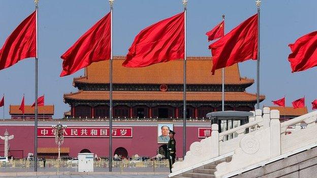 Chinese flags in Beijing