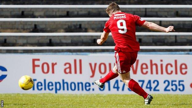 Craig Moore scores for Ayr United against Morton