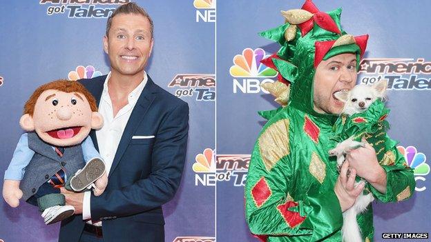 Paul Zerdin with 'Sam' and Piff the Magic Dragon with 'Mr Piffles'