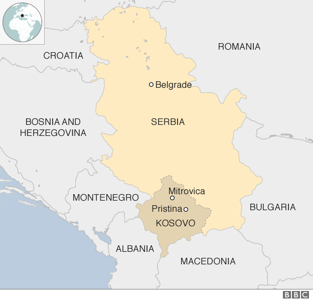 Map showing Serbia and Kosovo