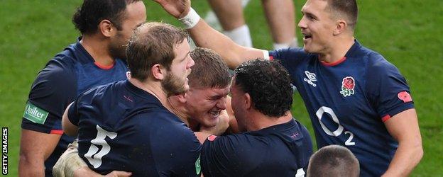 Jack Willis is congratulated by team-mates