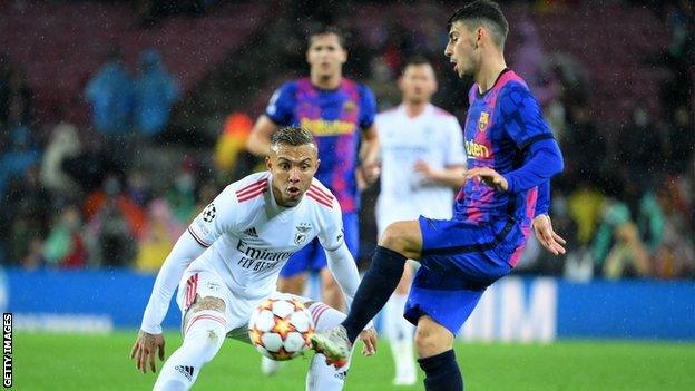 Barcelona's Yusuf Demir in action against Benfica in the Champions League