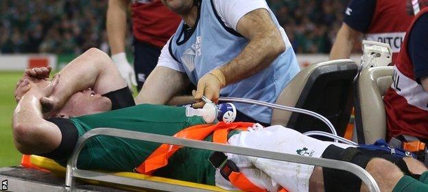 O'Connell was carried off on a stretcher after tearing a hamstring against France