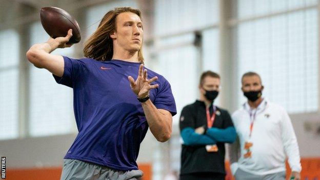 Trevor Lawrence throwing at his Pro Day before the NFL Draft