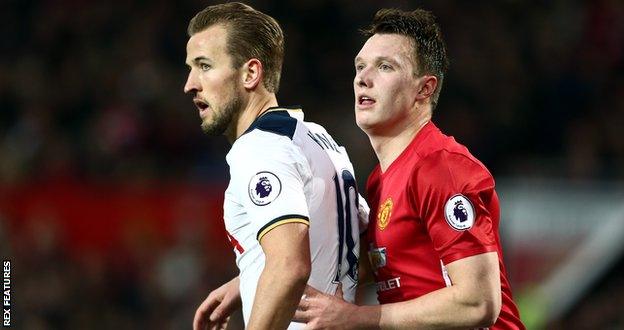 Man Utd defender Phil Jones and Tottenham striker Harry Kane