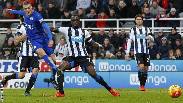 Jamie Vardy scores for Leicester at Newcastle