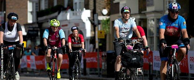 Cyclists taking part in RideLondon-Surrey in 2018