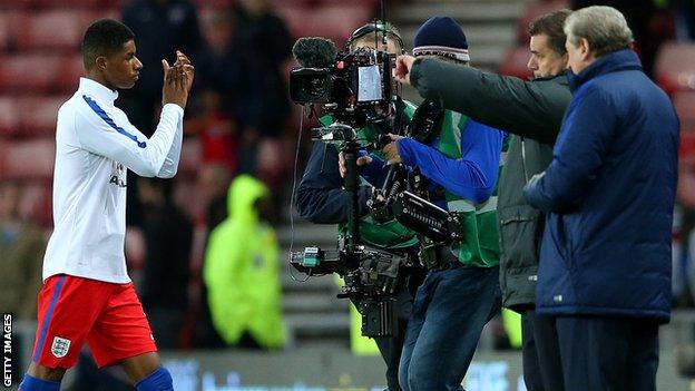 Marcus Rashford (left) and England manager Roy Hodgson (right)