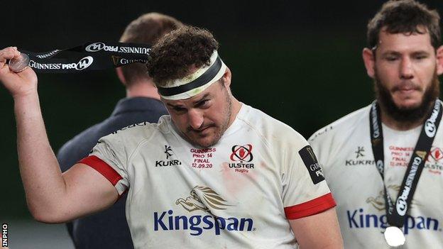 A dejected Rob Herring takes off his silver medal following Ulster's Pro14 final defeat by Leinster last September