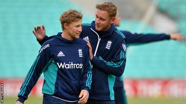 Joe Root and Stuart Broad in England training