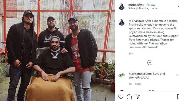 Michael Fatialofa's many visitors in hospital included Samoa's Jordan Puletua, Cardiff Blues' Willis Halaholo and former Australia sevens winger Kimami Sitauti