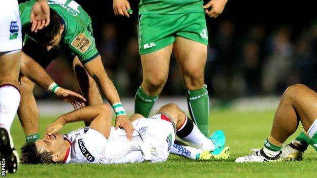 Louis Ludik sustains his cheekbone injury in last Friday's derby against Connacht