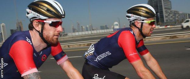 Sir Bradley Wiggins and Owain Doull