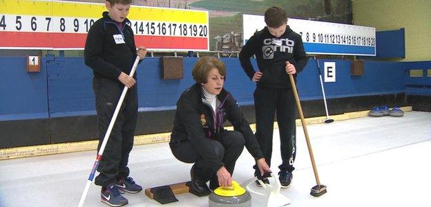 Marion Murdoch coaches youngsters at Lockerbie Curling Club