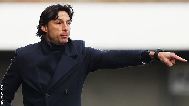 Gabriele Cioffi on the sidelines at Crawley Town